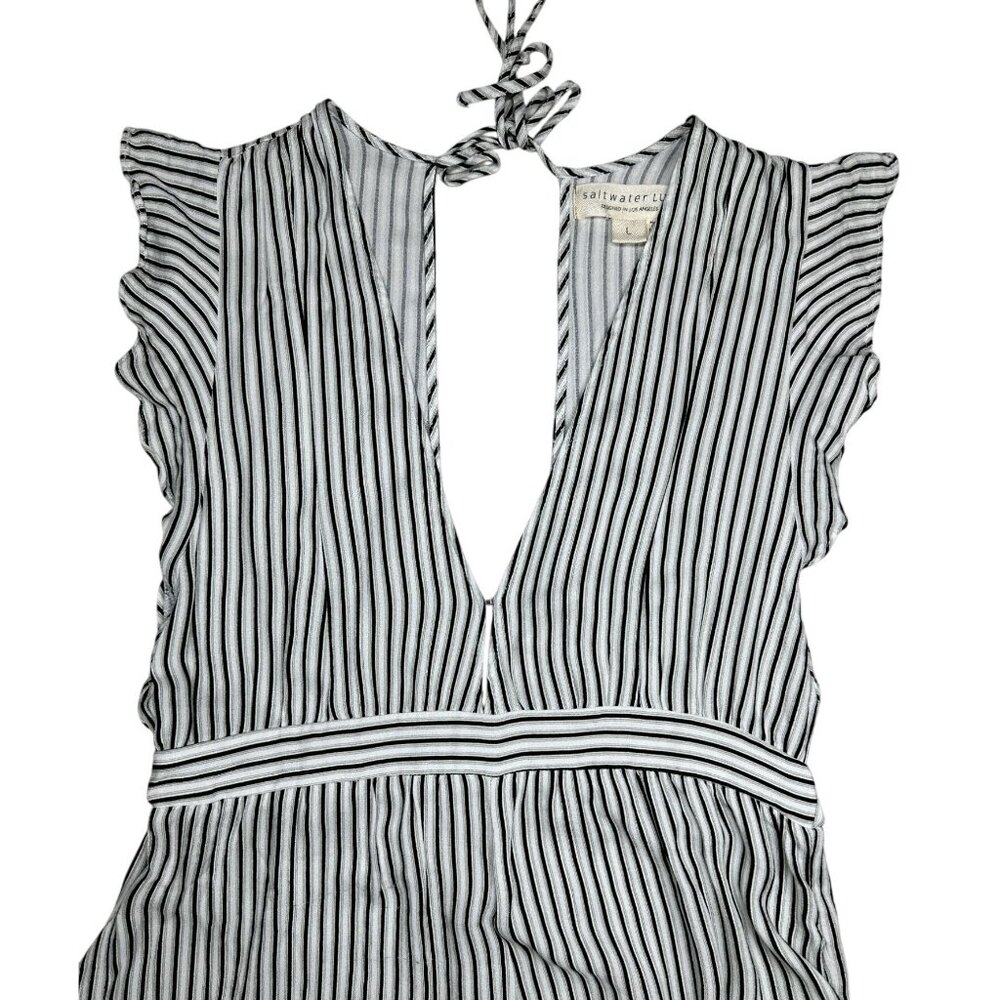 Anthropologie Saltwater LUXE Jumpsuit Large White Black Stripe Wide Leg Boho - Picture 10 of 14